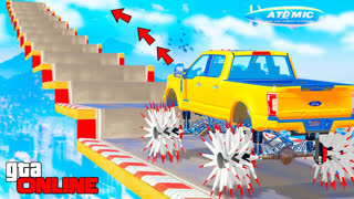 GTA 5 - КАК ДАЛЕКО СМОЖЕТ МАШИНА КОЛЮЧКА ЗАБРАТЬСЯ ПО СТУПЕНЬКАМ ЛЕСТНИЦЫ ! - ЭКСПЕРИМЕНТЫ В ГТА 5 ОНЛАЙН